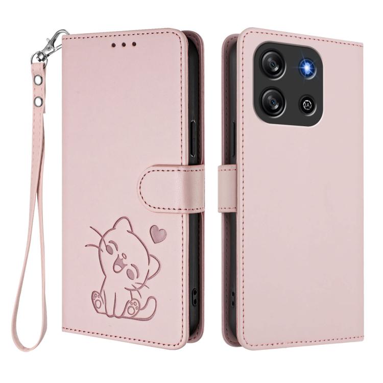 Embossed Heart Cat Leather Phone Case with Hand Strap, For Blackview Oscal Flat 1C, For Blackview Wave 6C, For Blackview Shark 8 / Oscal Tiger 12, For Blackview A52 / A52 Pro