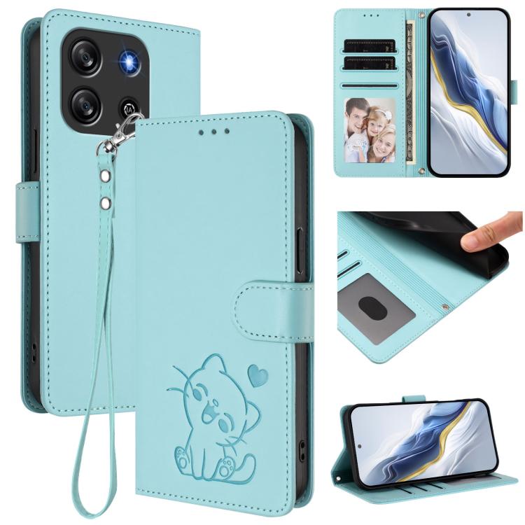 Embossed Heart Cat Leather Phone Case with Hand Strap, For Blackview Oscal Flat 1C, For Blackview Wave 6C, For Blackview Shark 8 / Oscal Tiger 12, For Blackview A52 / A52 Pro