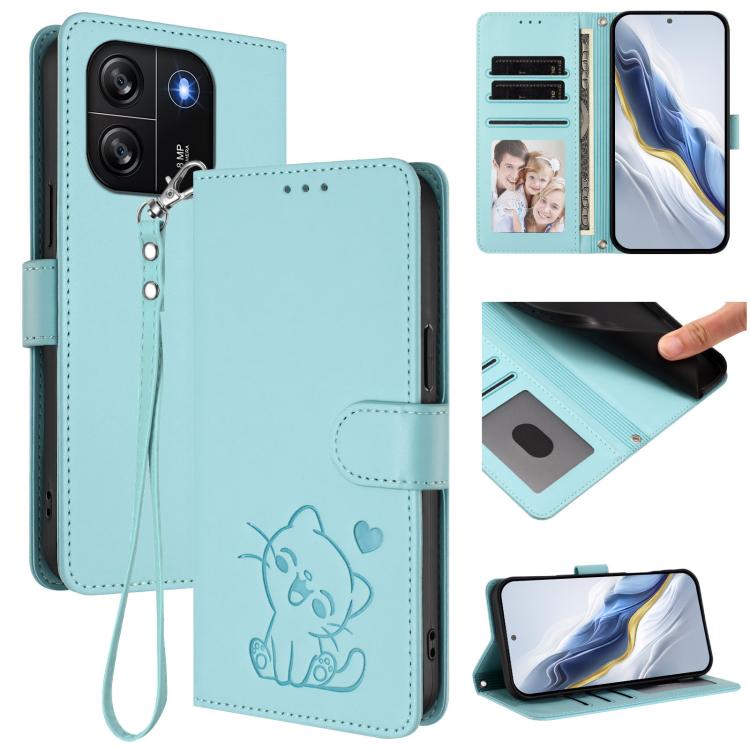 Embossed Heart Cat Leather Phone Case with Hand Strap, For Blackview Oscal Flat 1C, For Blackview Wave 6C, For Blackview Shark 8 / Oscal Tiger 12, For Blackview A52 / A52 Pro