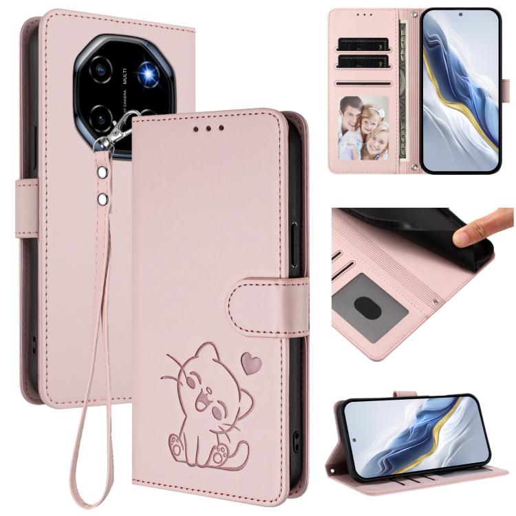 Embossed Heart Cat Leather Phone Case with Hand Strap, For Blackview Wave 7C, For Blackview Wave 10, For Blackview Oscal Flat 2 / 2C, For Blackview SHARK 6