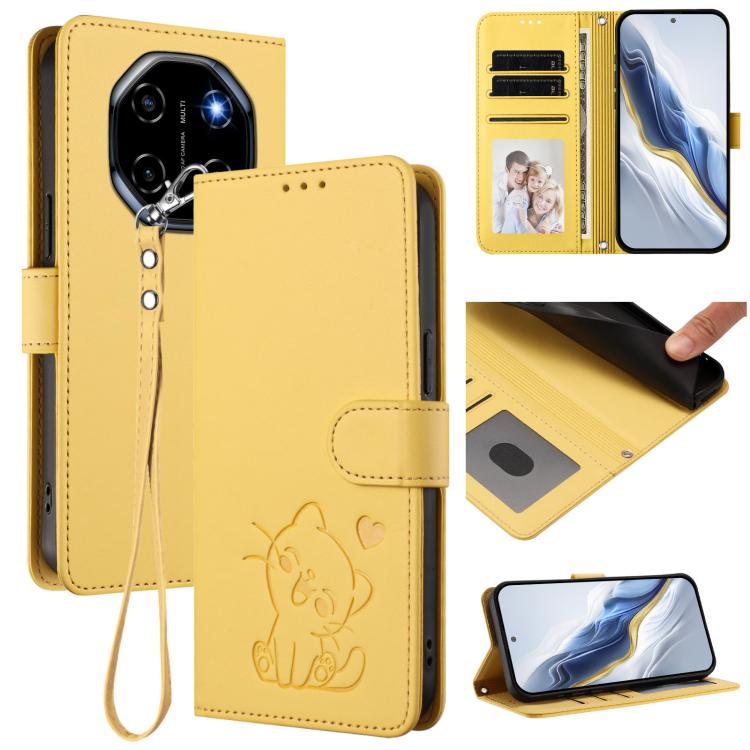 Embossed Heart Cat Leather Phone Case with Hand Strap, For Blackview Wave 7C, For Blackview Wave 10, For Blackview Oscal Flat 2 / 2C, For Blackview SHARK 6
