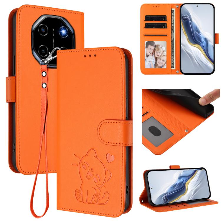 Embossed Heart Cat Leather Phone Case with Hand Strap, For Blackview Wave 7C, For Blackview Wave 10, For Blackview Oscal Flat 2 / 2C, For Blackview SHARK 6