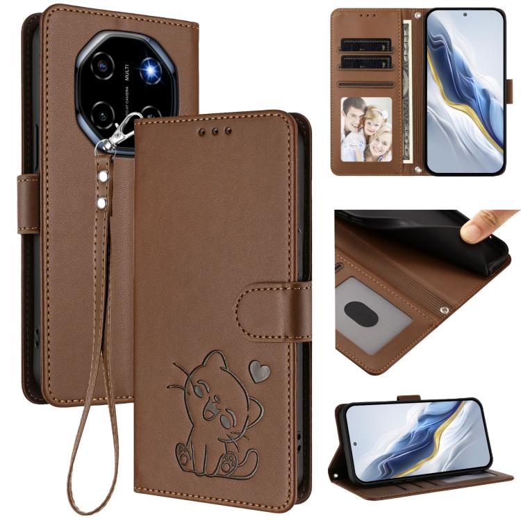 Embossed Heart Cat Leather Phone Case with Hand Strap, For Blackview Wave 7C, For Blackview Wave 10, For Blackview Oscal Flat 2 / 2C, For Blackview SHARK 6