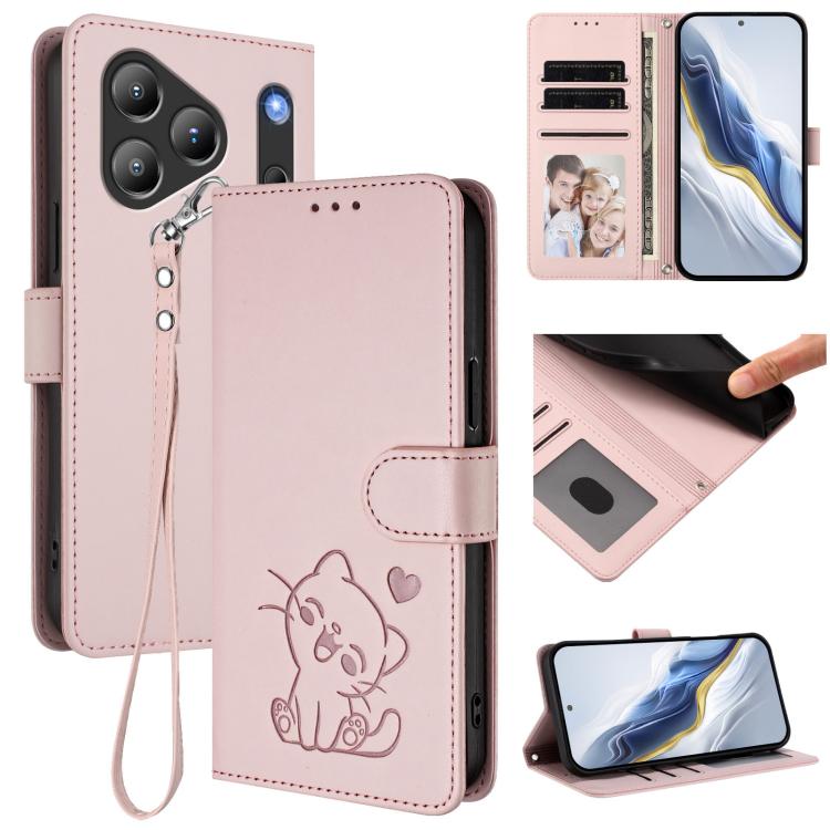 Embossed Heart Cat Leather Phone Case with Hand Strap, For Blackview Wave 7C, For Blackview Wave 10, For Blackview Oscal Flat 2 / 2C, For Blackview SHARK 6