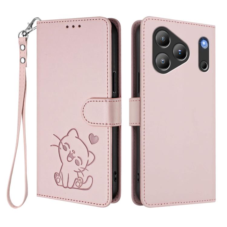 Embossed Heart Cat Leather Phone Case with Hand Strap, For Blackview Wave 7C, For Blackview Wave 10, For Blackview Oscal Flat 2 / 2C, For Blackview SHARK 6