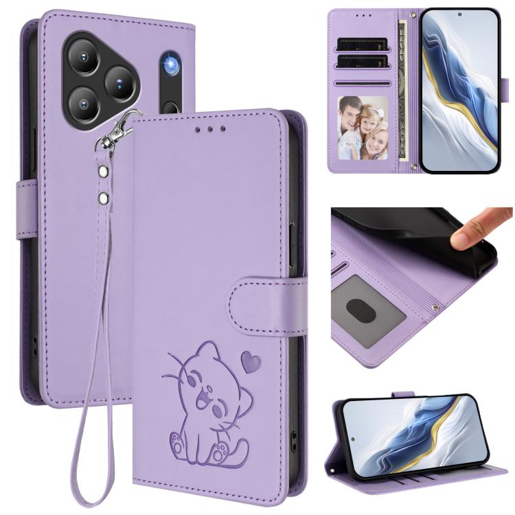 Embossed Heart Cat Leather Phone Case with Hand Strap, For Blackview Wave 7C, For Blackview Wave 10, For Blackview Oscal Flat 2 / 2C, For Blackview SHARK 6