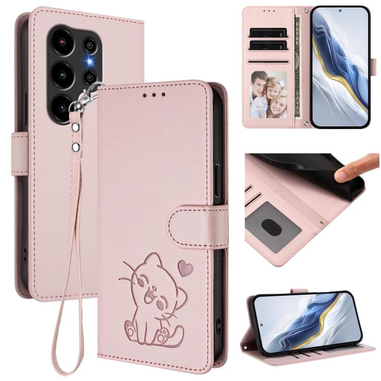 Embossed Heart Cat Leather Phone Case with Hand Strap, For Blackview Wave 7C, For Blackview Wave 10, For Blackview Oscal Flat 2 / 2C, For Blackview SHARK 6