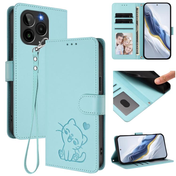 Embossed Heart Cat Leather Phone Case with Hand Strap, For BLU G95, For BLU Bold N4, For BLU Bold K10, For BLU G54