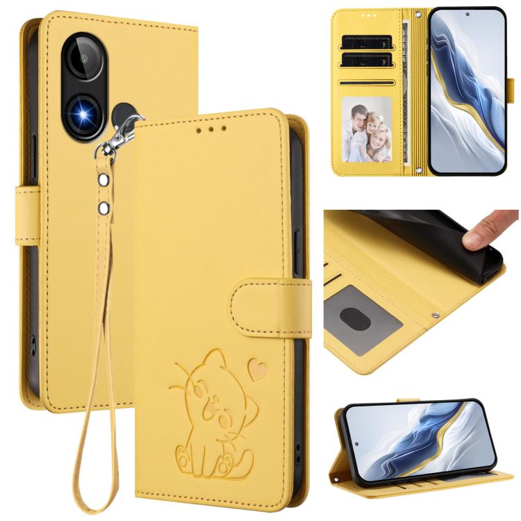 Embossed Heart Cat Leather Phone Case with Hand Strap, For BLU G64, For BLU Bold K50, For BLU C9, For BLU View 5 Pro
