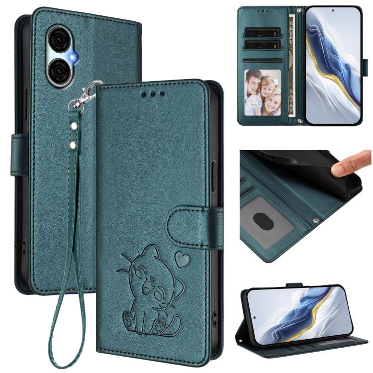 Embossed Heart Cat Leather Phone Case with Hand Strap, For BLU View 5, For BLU View Speed 5G B1550VL, For BLU G53