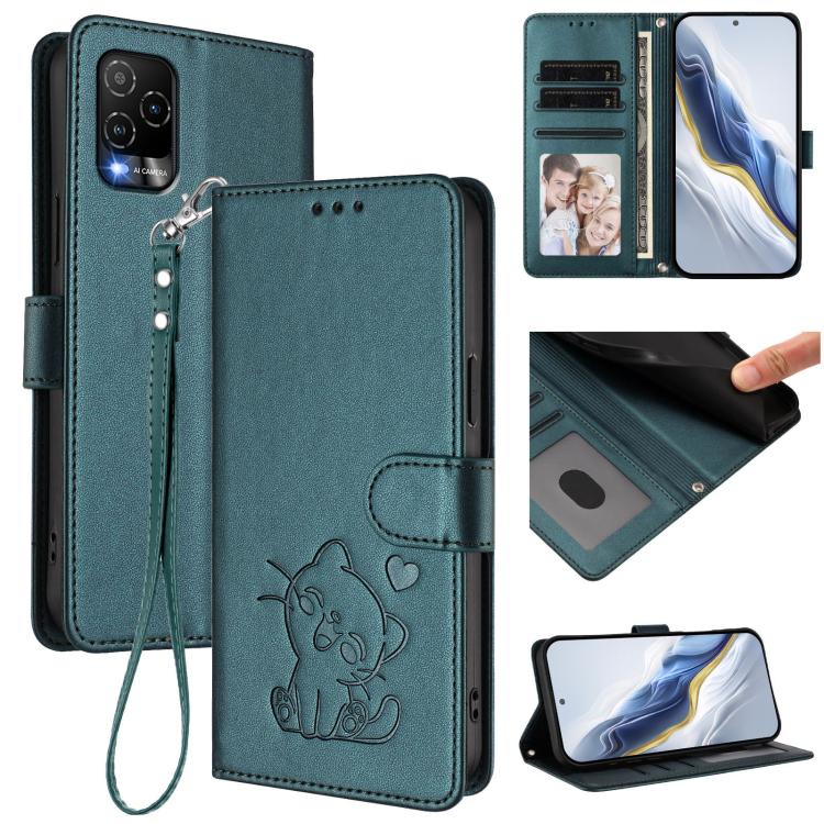 Embossed Heart Cat Leather Phone Case with Hand Strap, For BLU G64, For BLU Bold K50, For BLU C9, For BLU View 5 Pro