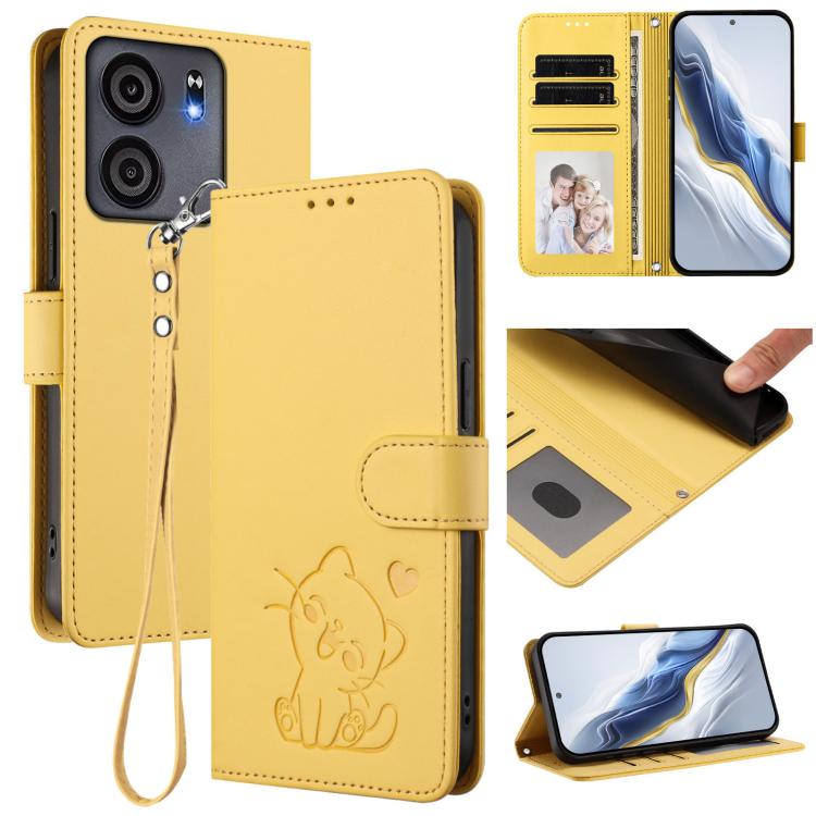 Embossed Heart Cat Leather Phone Case with Hand Strap, For BLU View 5, For BLU View Speed 5G B1550VL, For BLU G53
