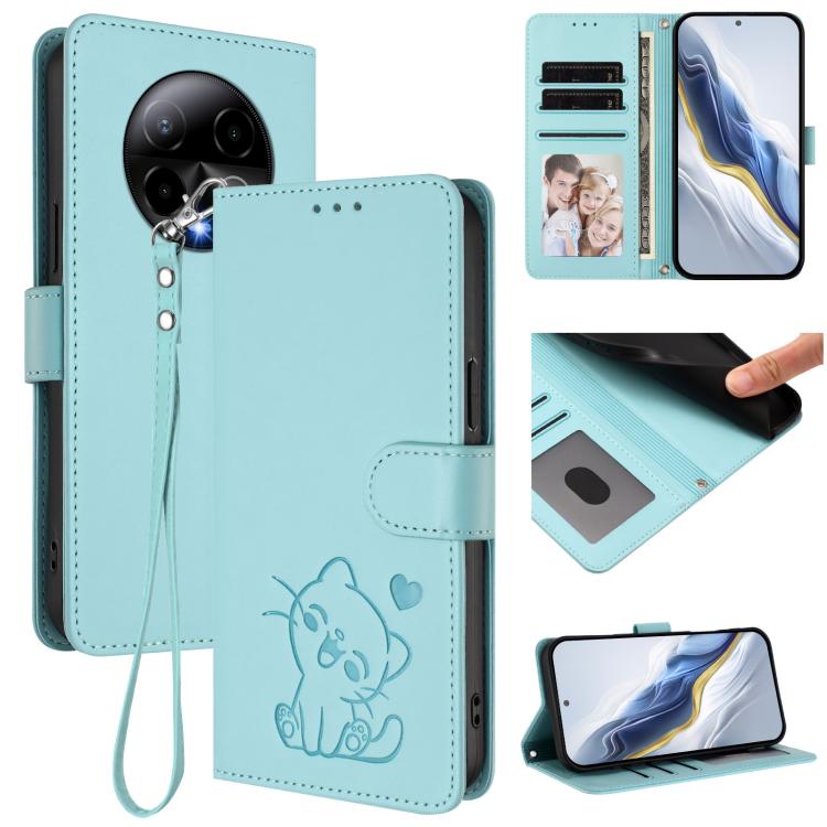 Embossed Heart Cat Leather Phone Case with Hand Strap, For BLU G64, For BLU Bold K50, For BLU C9, For BLU View 5 Pro