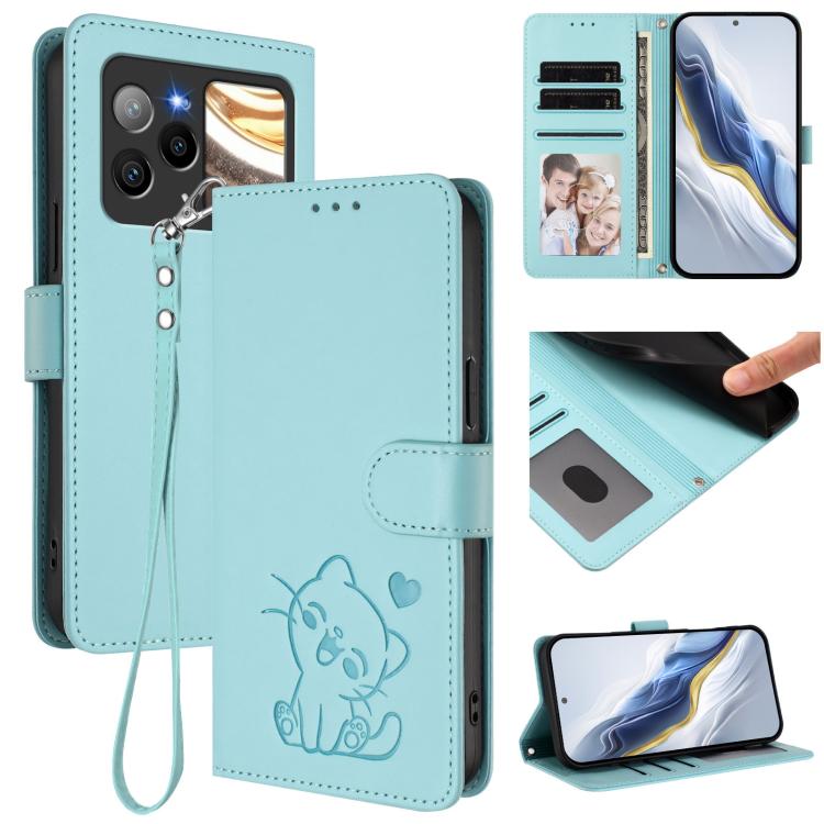 Embossed Heart Cat Leather Phone Case with Hand Strap, For BLU G95, For BLU Bold N4, For BLU Bold K10, For BLU G54