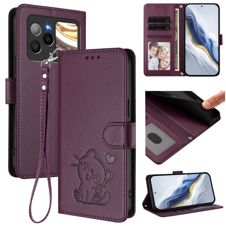 Embossed Heart Cat Leather Phone Case with Hand Strap, For BLU G95, For BLU Bold N4, For BLU Bold K10, For BLU G54