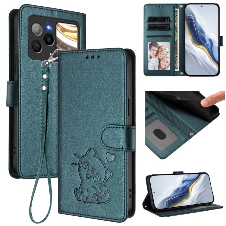 Embossed Heart Cat Leather Phone Case with Hand Strap, For BLU G95, For BLU Bold N4, For BLU Bold K10, For BLU G54