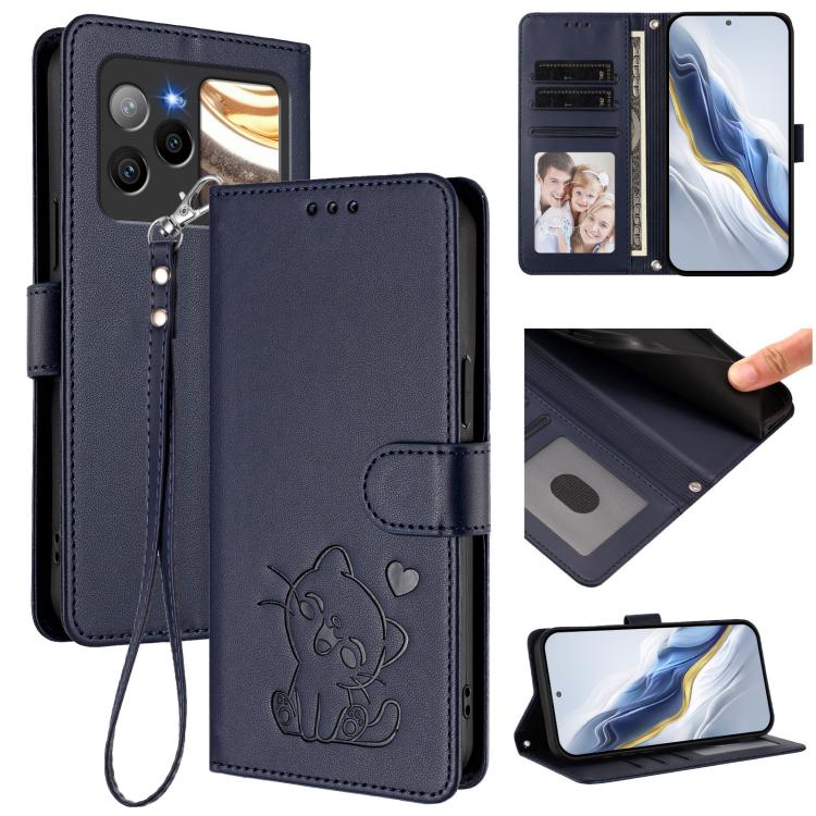 Embossed Heart Cat Leather Phone Case with Hand Strap, For BLU G95, For BLU Bold N4, For BLU Bold K10, For BLU G54