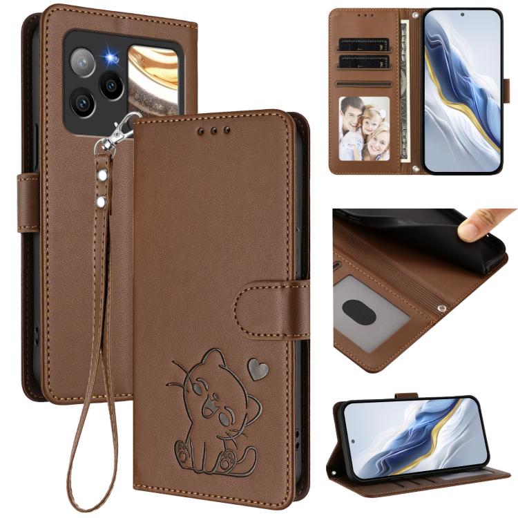 Embossed Heart Cat Leather Phone Case with Hand Strap, For BLU G95, For BLU Bold N4, For BLU Bold K10, For BLU G54