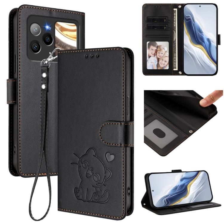Embossed Heart Cat Leather Phone Case with Hand Strap, For BLU G95, For BLU Bold N4, For BLU Bold K10, For BLU G54