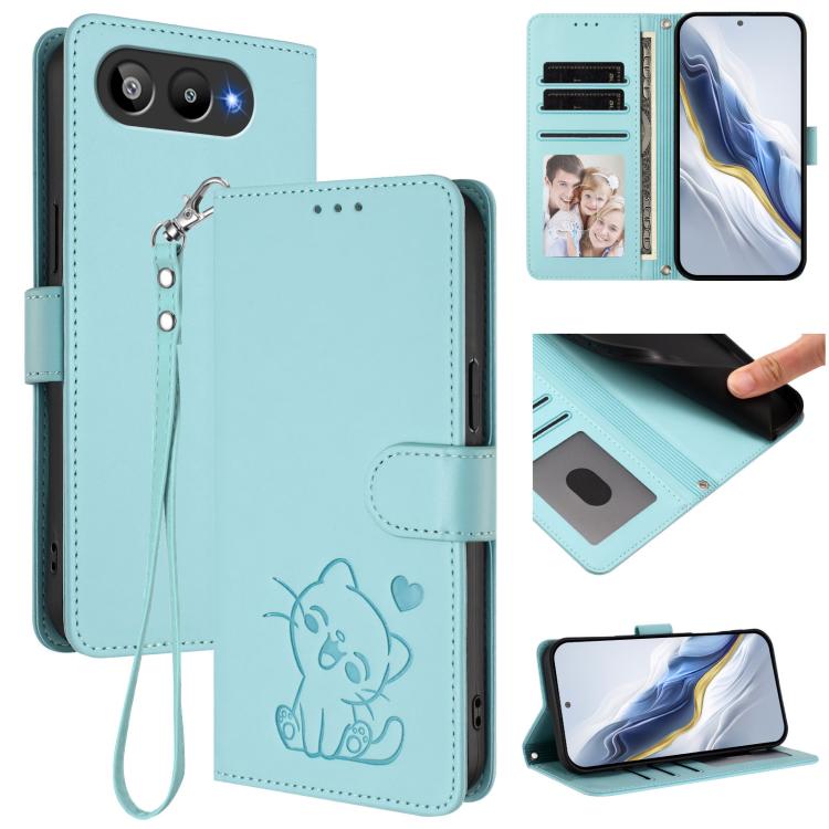 Embossed Heart Cat Leather Phone Case with Hand Strap, For BLU G95, For BLU Bold N4, For BLU Bold K10, For BLU G54