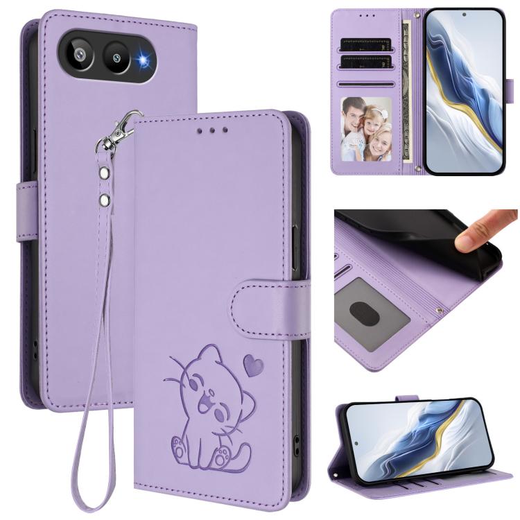 Embossed Heart Cat Leather Phone Case with Hand Strap, For BLU G95, For BLU Bold N4, For BLU Bold K10, For BLU G54