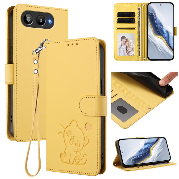Embossed Heart Cat Leather Phone Case with Hand Strap, For BLU G95, For BLU Bold N4, For BLU Bold K10, For BLU G54