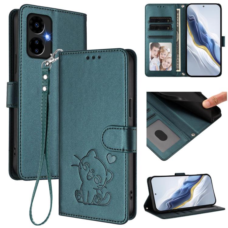 Embossed Heart Cat Leather Phone Case with Hand Strap, For Boost Mobile Summit 5G 2024, For Boost Mobile Celero 5G+ 2024 / 3+ 5G, For Boost Mobile Celero 5G 2024 / 3 5G, For Boost Mobile Celero 5G SC / SN339D