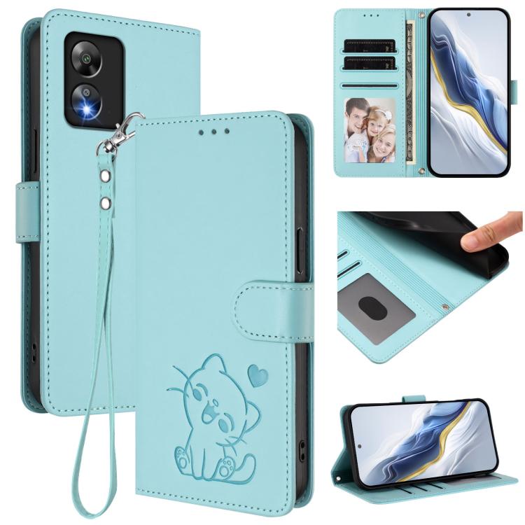 Embossed Heart Cat Leather Phone Case with Hand Strap, For Boost Mobile Summit 5G 2024, For Boost Mobile Celero 5G+ 2024 / 3+ 5G, For Boost Mobile Celero 5G 2024 / 3 5G, For Boost Mobile Celero 5G SC / SN339D