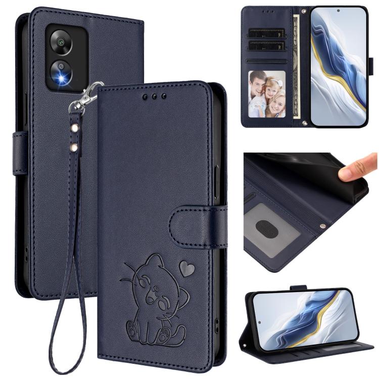 Embossed Heart Cat Leather Phone Case with Hand Strap, For Boost Mobile Summit 5G 2024, For Boost Mobile Celero 5G 2024 / 3 5G, For Boost Mobile Celero 5G SC / SN339D