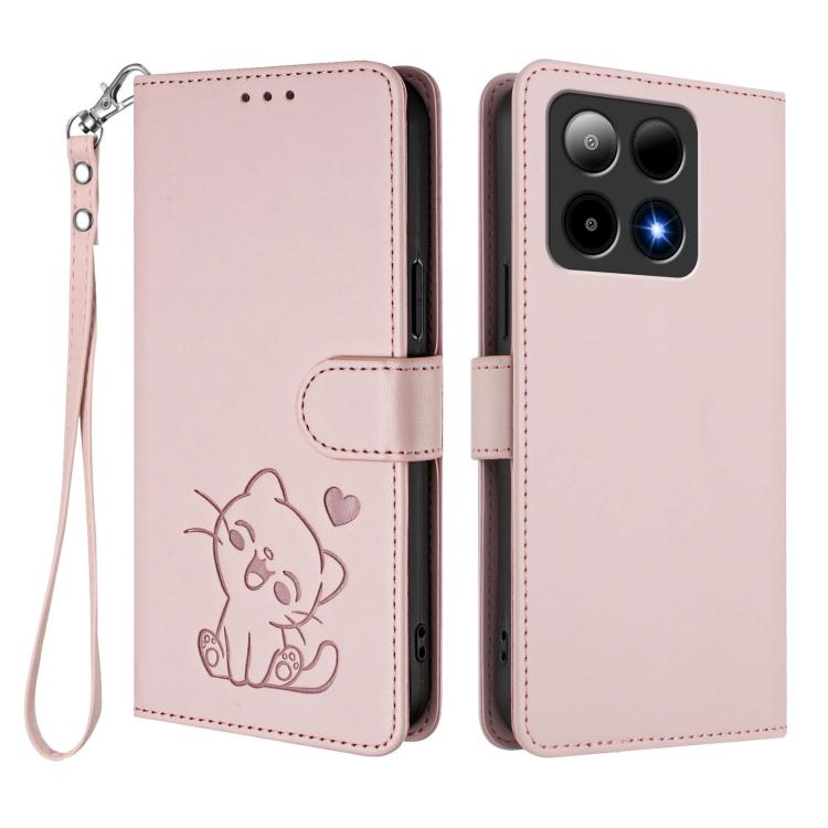Embossed Heart Cat Leather Phone Case with Hand Strap, For Boost Mobile Summit 5G 2024, For Boost Mobile Celero 5G+ 2024 / 3+ 5G, For Boost Mobile Celero 5G 2024 / 3 5G, For Boost Mobile Celero 5G SC / SN339D