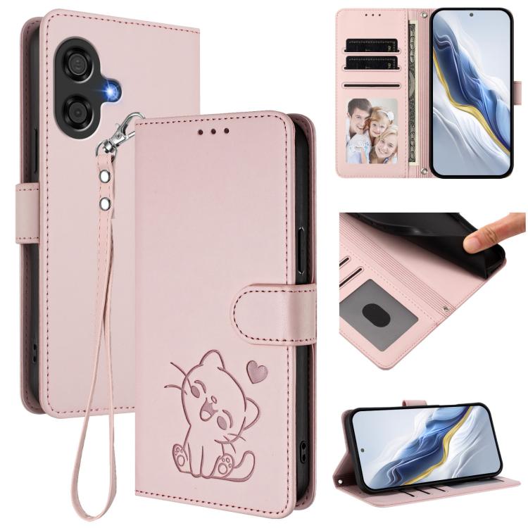 Embossed Heart Cat Leather Phone Case with Hand Strap, For Coolpad C16, For Coolpad X100, For Coolpad Cool 40i