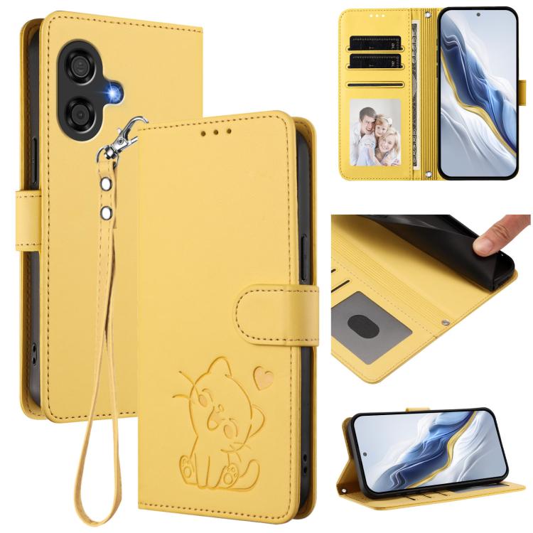 Embossed Heart Cat Leather Phone Case with Hand Strap, For Coolpad C16, For Coolpad X100, For Coolpad Cool 40i