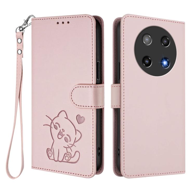 Embossed Heart Cat Leather Phone Case with Hand Strap, For Coolpad C16, For Coolpad X100, For Coolpad Cool 40i