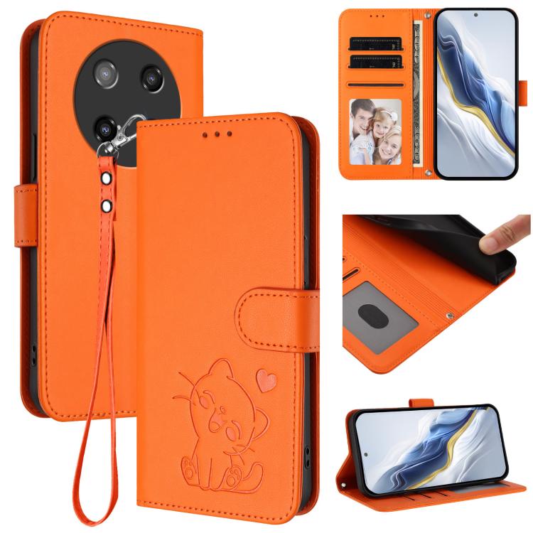 Embossed Heart Cat Leather Phone Case with Hand Strap, For Coolpad C16, For Coolpad X100, For Coolpad Cool 40i