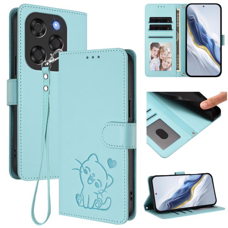 Embossed Heart Cat Leather Phone Case with Hand Strap, For Coolpad C16, For Coolpad X100, For Coolpad Cool 40i