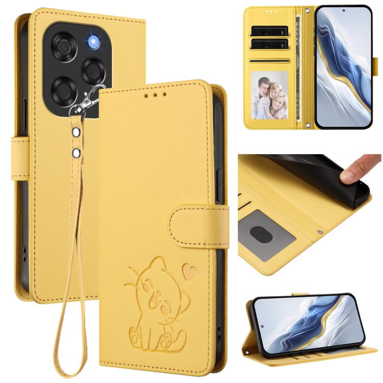Embossed Heart Cat Leather Phone Case with Hand Strap, For Coolpad C16, For Coolpad X100, For Coolpad Cool 40i