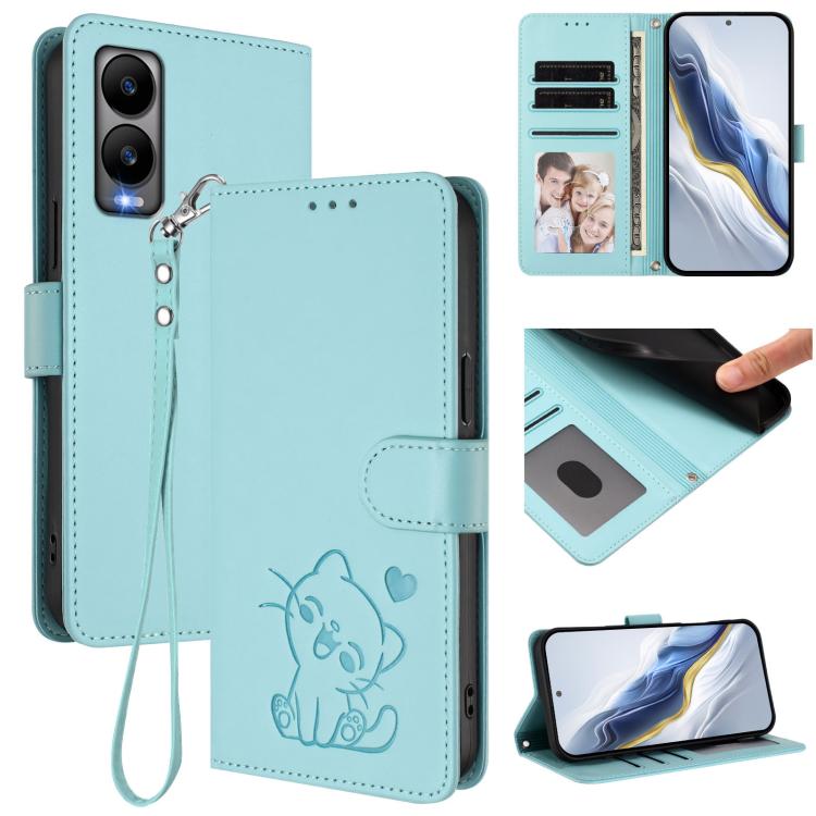 Embossed Heart Cat Leather Phone Case with Hand Strap, For Cricket Icon Plus 2026 / Icon 7 5G, For Cricket Icon 6 / AT&T Verge, For Cricket Magic 2 5G / AT&T Propel 2 5G, For Cricket Debut S3