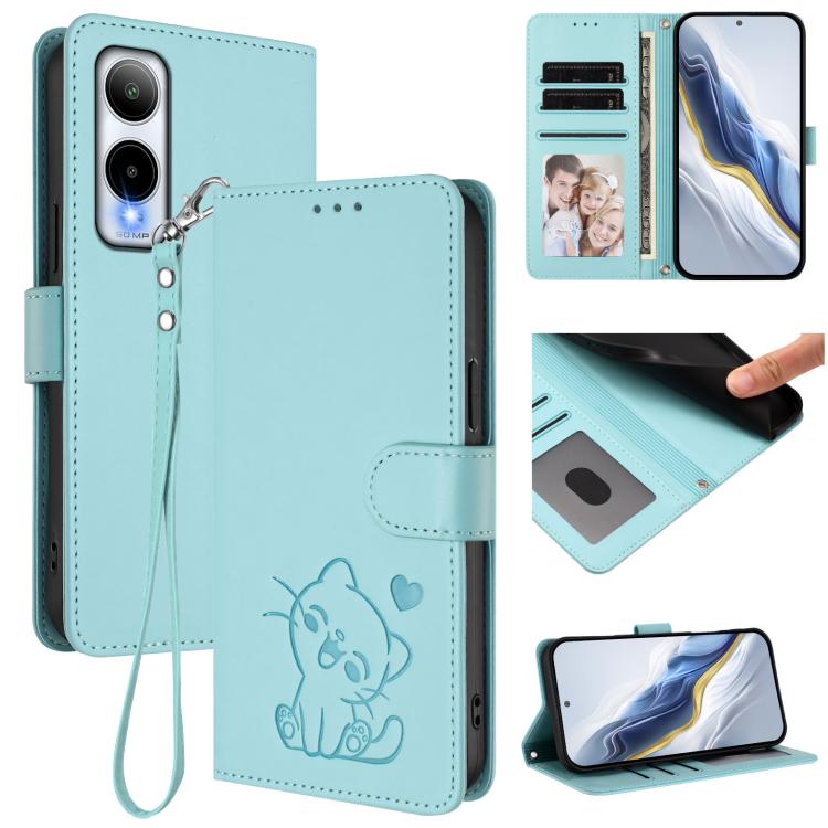 Embossed Heart Cat Leather Phone Case with Hand Strap, For Cricket Icon Plus 2026 / Icon 7 5G, For Cricket Icon 6 / AT&T Verge, For Cricket Magic 2 5G / AT&T Propel 2 5G, For Cricket Debut S3