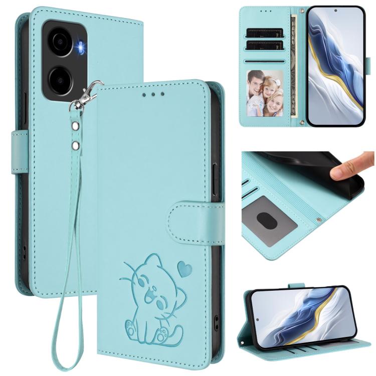 Embossed Heart Cat Leather Phone Case with Hand Strap, For Cricket Icon Plus 2026 / Icon 7 5G, For Cricket Icon 6 / AT&T Verge, For Cricket Magic 2 5G / AT&T Propel 2 5G, For Cricket Debut S3