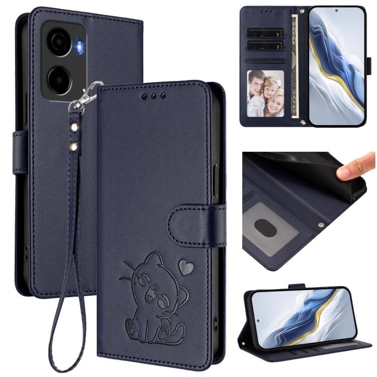 Embossed Heart Cat Leather Phone Case with Hand Strap, For Cricket Icon Plus 2026 / Icon 7 5G, For Cricket Icon 6 / AT&T Verge, For Cricket Magic 2 5G / AT&T Propel 2 5G, For Cricket Debut S3
