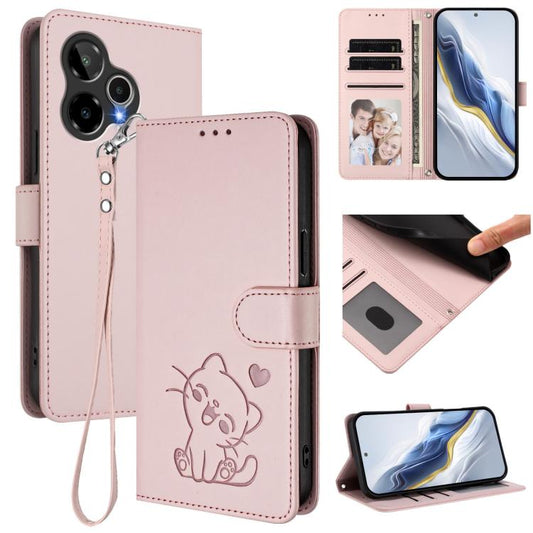 Embossed Heart Cat Leather Phone Case with Hand Strap, For Cricket Icon Plus 2026 / Icon 7 5G, For Cricket Icon 6 / AT&T Verge, For Cricket Magic 2 5G / AT&T Propel 2 5G, For Cricket Debut S3
