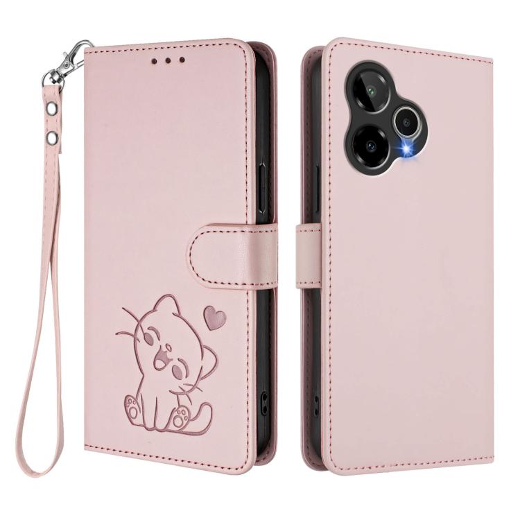 Embossed Heart Cat Leather Phone Case with Hand Strap, For Cricket Icon Plus 2026 / Icon 7 5G, For Cricket Icon 6 / AT&T Verge, For Cricket Magic 2 5G / AT&T Propel 2 5G, For Cricket Debut S3