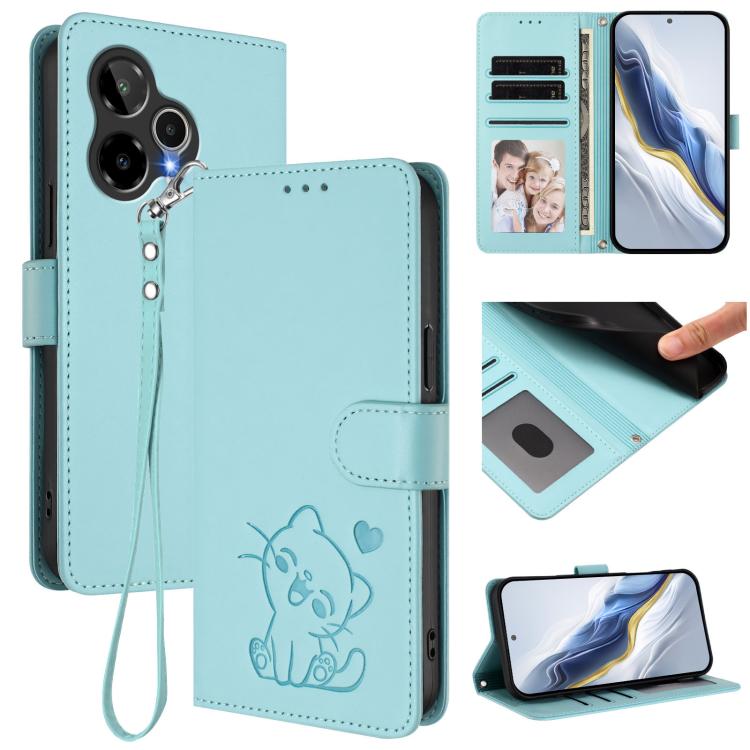 Embossed Heart Cat Leather Phone Case with Hand Strap, For Cricket Icon Plus 2026 / Icon 7 5G, For Cricket Icon 6 / AT&T Verge, For Cricket Magic 2 5G / AT&T Propel 2 5G, For Cricket Debut S3