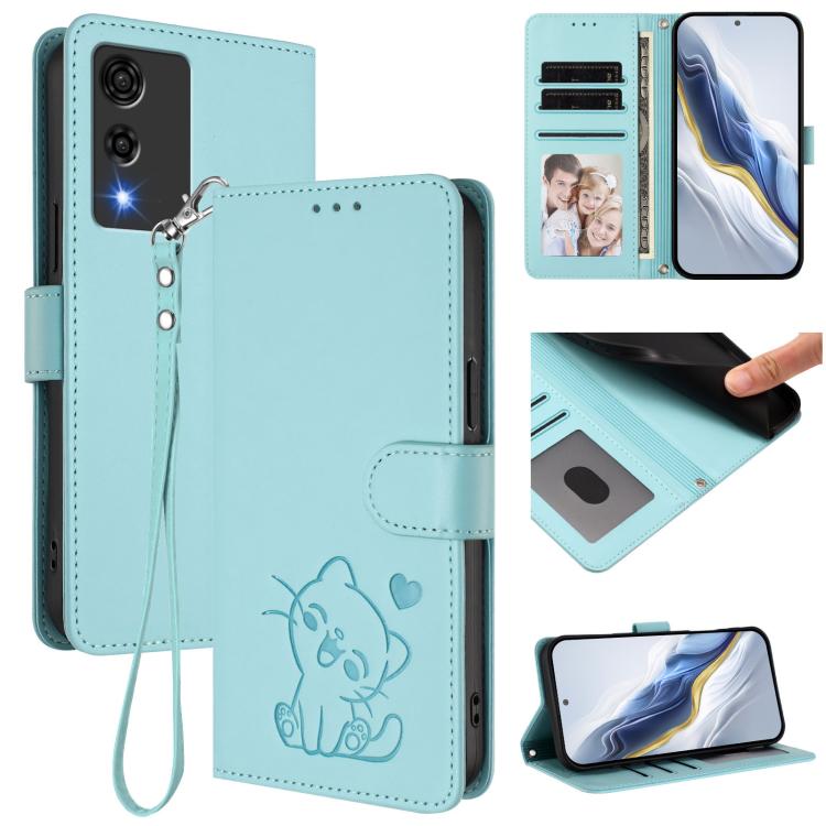 Embossed Heart Cat Leather Phone Case with Hand Strap, For Cubot Max 5, For Cubot A10, For Cubot Note 40, For Cubot P50