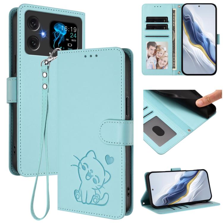 Embossed Heart Cat Leather Phone Case with Hand Strap, For Cubot A40, For Cubot P90, For Cubot A30, For Cubot A20