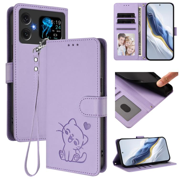 Embossed Heart Cat Leather Phone Case with Hand Strap, For Cubot A40, For Cubot P90, For Cubot A30, For Cubot A20