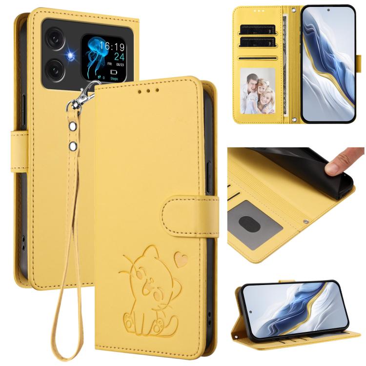Embossed Heart Cat Leather Phone Case with Hand Strap, For Cubot A40, For Cubot P90, For Cubot A30, For Cubot A20