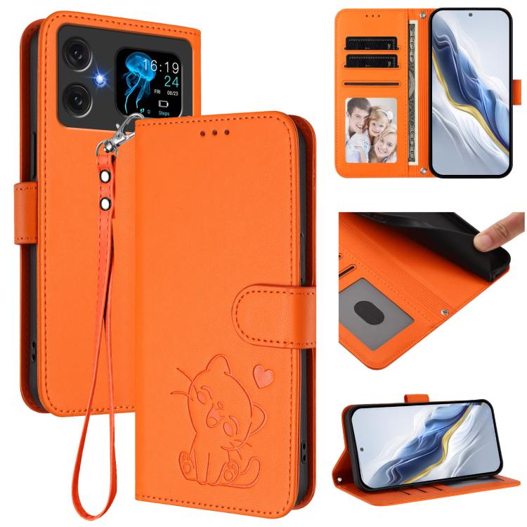 Embossed Heart Cat Leather Phone Case with Hand Strap, For Cubot A40, For Cubot P90, For Cubot A30, For Cubot A20