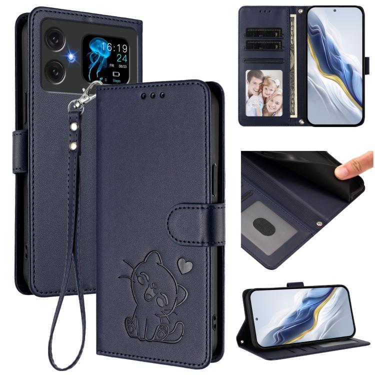 Embossed Heart Cat Leather Phone Case with Hand Strap, For Cubot A40, For Cubot P90, For Cubot A30, For Cubot A20