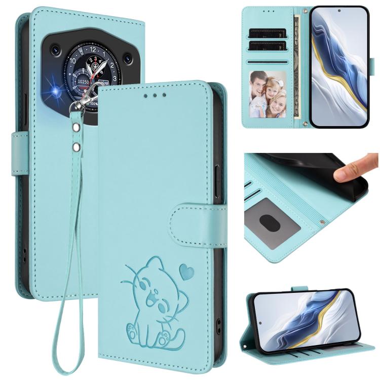 Embossed Heart Cat Leather Phone Case with Hand Strap, For Cubot A40, For Cubot P90, For Cubot A30, For Cubot A20